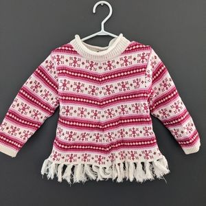 Pink red & white knit sweater shall with tassels